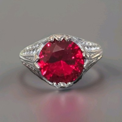 Natürlicher Feuer Granat 925 Sterling Silber Vintage Stil Ring Größe 6 2334