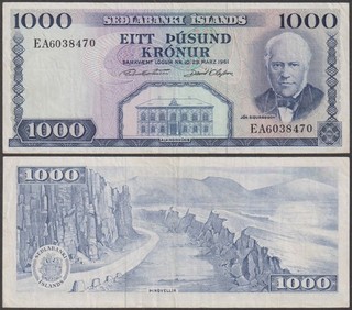 Iceland 1 000 Kronur L. 1961 VF P 46