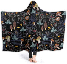 Mushroom Hooded Blanket Mushrooms Gifts for Women Soft Fleece Flannel Dark Wild