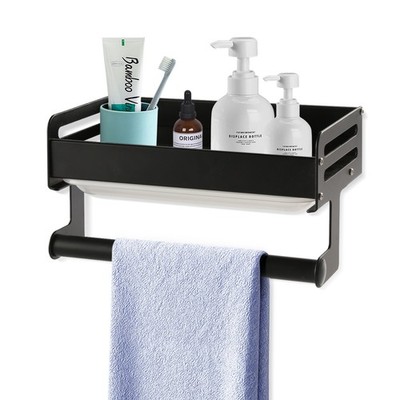 Bathroom Shelves No-drill Wall Mount Shelf Shower Storage Rack Towel Roll Holder