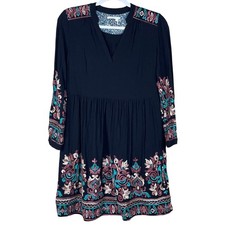 Anthropologie Floreat Avery Embroidered Dress Long Sleeve V-Neck Black SZ Small