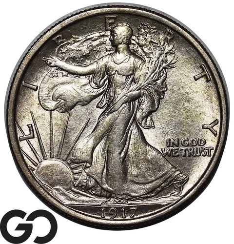 1917 Walking Liberty Half Dollar, Original Album Toner, Gem BU++ Better Date!