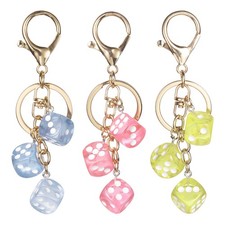 3pcs Lucky Dice Keychain Charm, Resin Dice Keyring with 3 Pendant, 3 Color