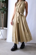 Ulla Johnson Joni Midi Sleeveless Halter Dress Tiered, Khaki, Size 6