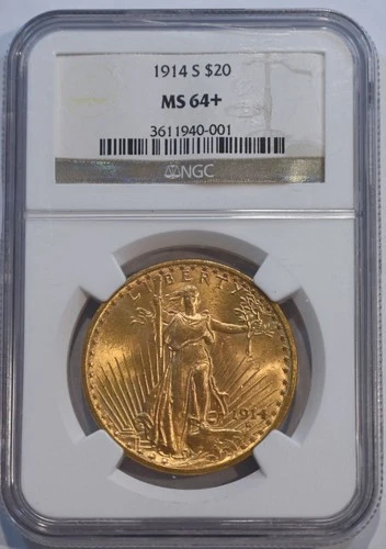 1914 S $20 Gold  St. Gaudens NGC  MS64+ PLUS GRADE  Double Eagle! Free Shipping!