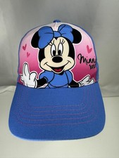 Disney Minnie Mouse Hat Cap Strap Back Blue Pink Graphic Hearts Mens One Size