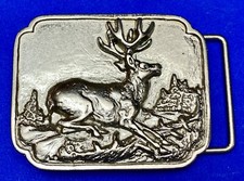 Raised Dimensional Deer Elk In Nature Hunters Vintage Belt Buckle