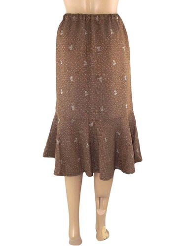 Gonna Ginocchio Marrone Svasata Vita Alta Glitterata M L Medium Large Ricamata - Foto 3 di 5