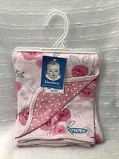 Gerber Pink Floral Blanket Reversible Polka Dots Baby Girl Stretch 30x40 NEW