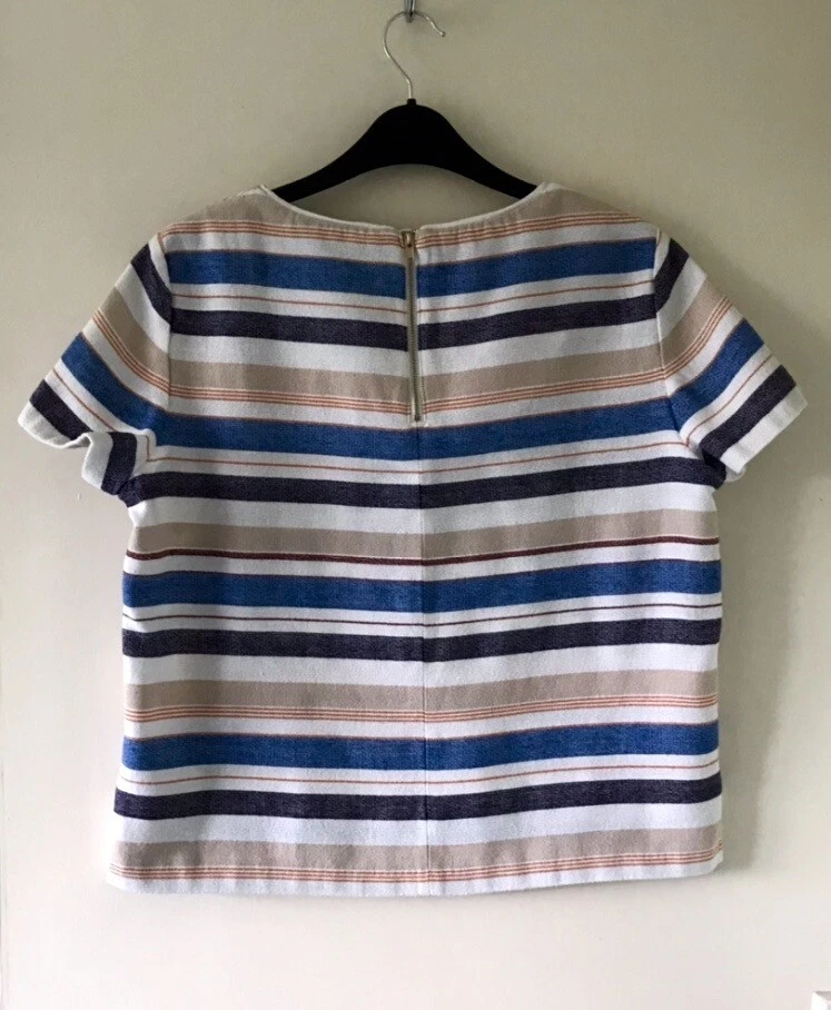 Top de caja estilo ESPRIT Y2K azul marino blanco crema bretón rayas aspecto marinero damas 14 42 Foto 4 de 4