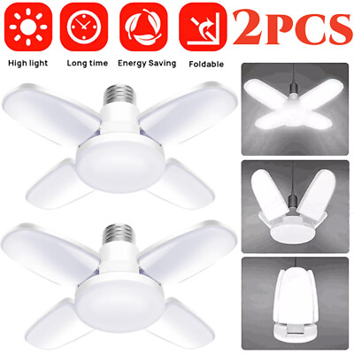 2PCS LED Garage Light Bulb Deformable Ceiling Fixture Lights E27 Workshop Lamp