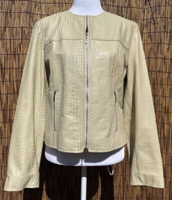 Nicola Berti Leather Italy Alligator Pattern Zip Up Gold Blue Shiny Jacket M
