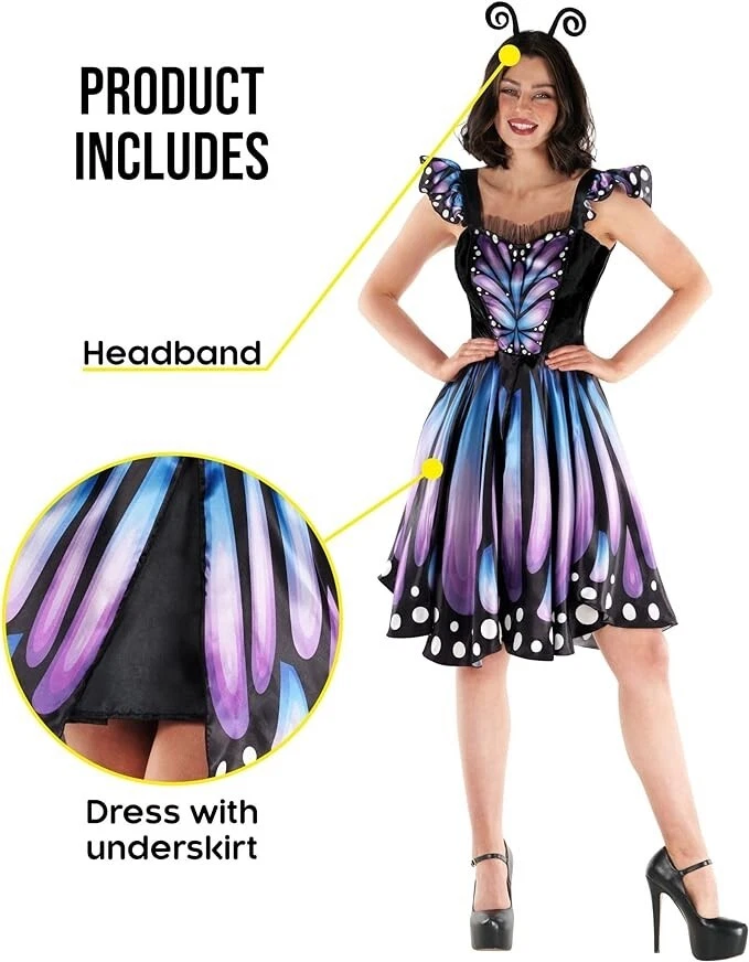 Women`s Butterfly Wing Costume + Headband Adult Nymph Halloween Dress XS - 3XL - Image 3 of 4