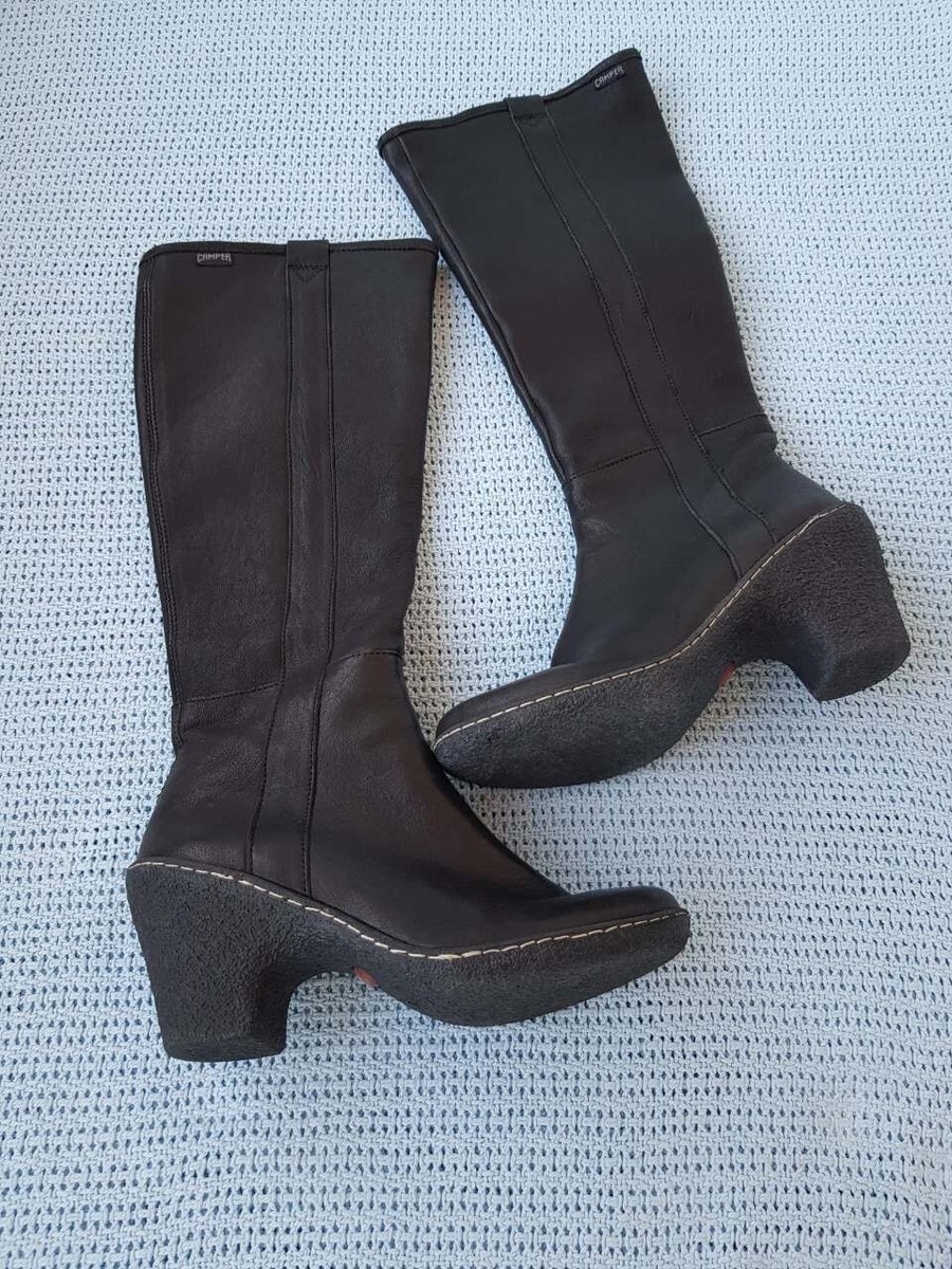CAMPER WOMEN'S BLACK LEATHER KNEE HIGH LONG BOOTS SZ ZIPPER