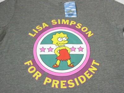 Women's Vans X The Simpsons Lisa For President SS Tee shirt Grey NWT Ships Free