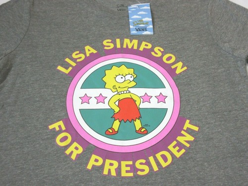 Women's Vans X The Simpsons Lisa For President SS Tee shirt Grey NWT Ships Free
