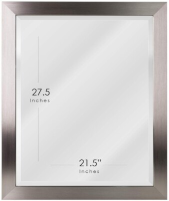 Brushed Nickel Polystyrene Rectangular Framed Beveled Wall Mirror 26'' x 32''