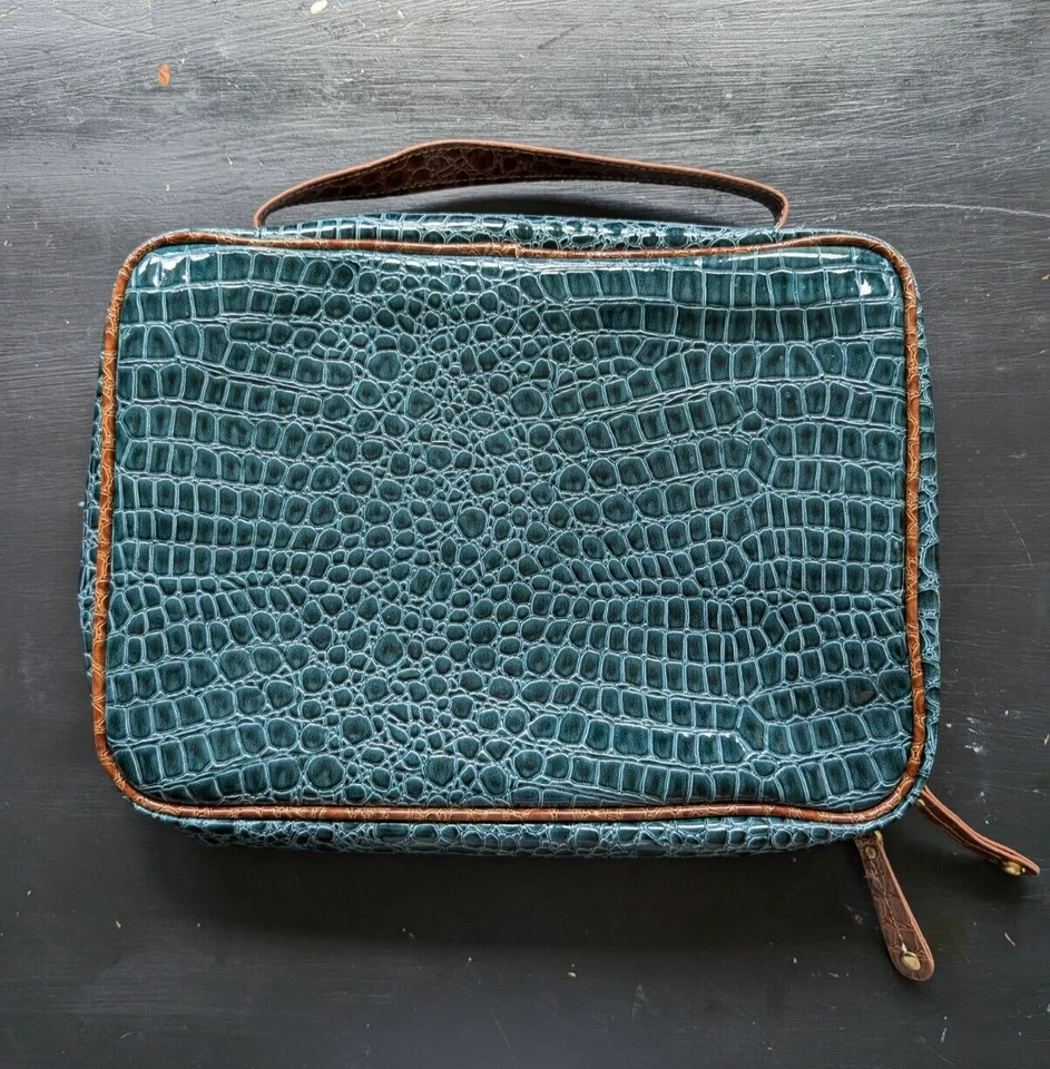 Samantha Brown Faux Croc Blueish Green Teal Toiletry  Bag Travel Case Organizer - Image 2 of 4