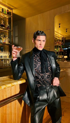 Black Leather Men Suits Fashion Wedding Groom Party Prom Tuxedos Slim Fit 2 Pcs - Picture 2 of 7