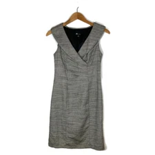 AB Studio Sz 2 Sheath Dress Lined Twill Collared Pleated Sleeveless Black White