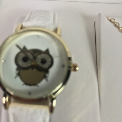 L & Company New Owl Watch, Bracelet and Earring Set White 