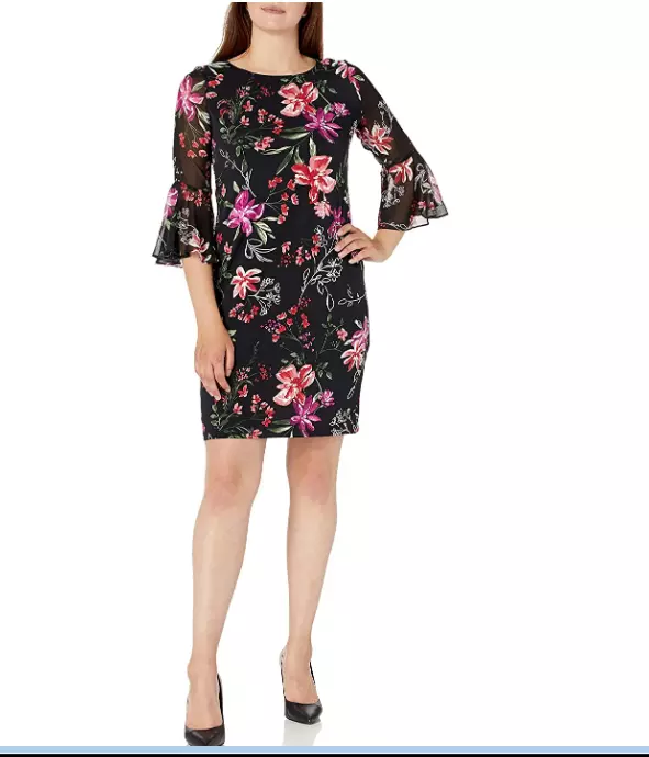 Sandra Darren Women's 3/4 Chiffon/Ity Puff Sheath Dress Black Multi Size 6  NWT | eBay