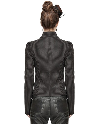Devil Fashion Womens Steampunk Blouse Top Black Brown Stripe Victorian Gothic - Picture 5 of 24