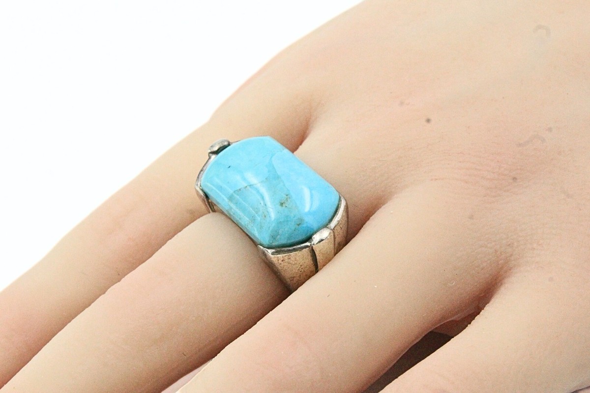 Sweet Sterling Silver SX 925 Turquoise Statement Large Thai Ring
