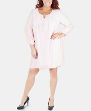 New NY Collection Women's Plus Size 1X Pink Balloon Sleeve Shift Dress 