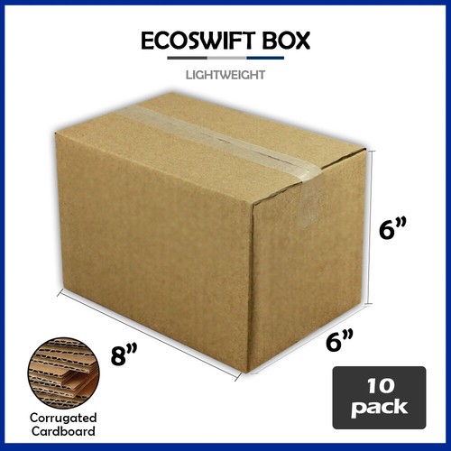 10 Pack Of 8x6x6" Cardboard Moving Boxes - EcoSwift, Corrugated Shipping Cartons