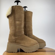 Womens UGG New Heights Cuffable Chestnut Suede Tall Heeled Boots Size 9 M GUC
