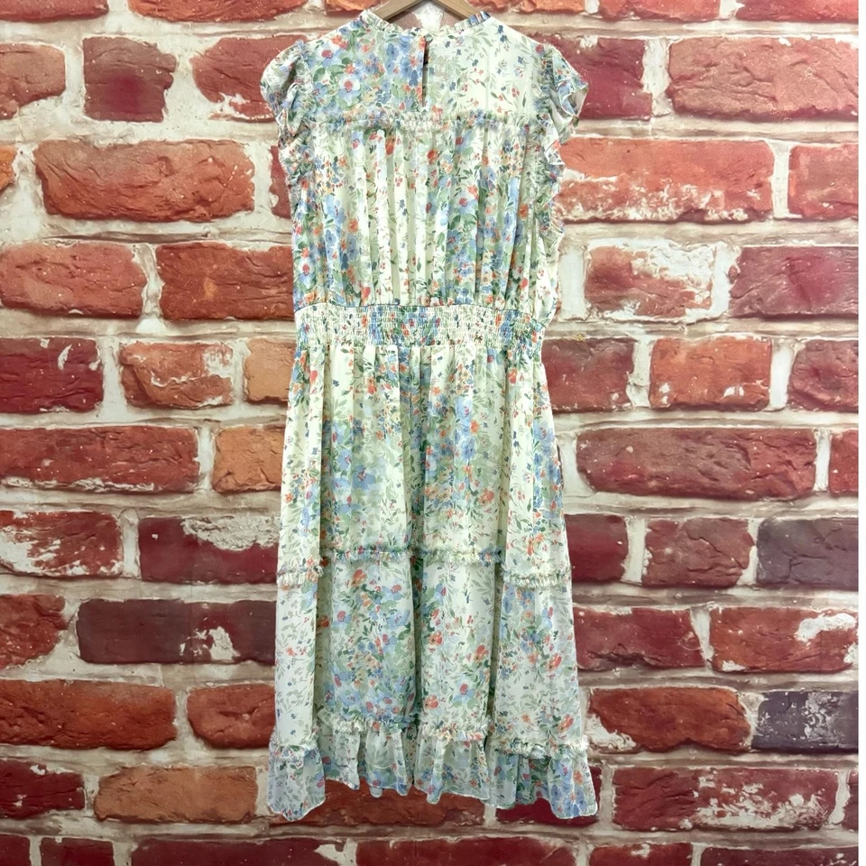CeCe Dress Womens 3X Floral Ruffle Prairie Cottage Midi Boho Raw Edge Trim Midi - Image 2 of 4