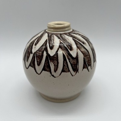 Deneen Pottery Vtg Stoneware Brown Glaze Leaves Feathers Bud Vase Soap Dispenser