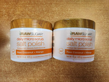 2 Pk: Raw Sugar daily micro scrub Salt Polish, Raw Coconut  Mango, 15 oz  W2D