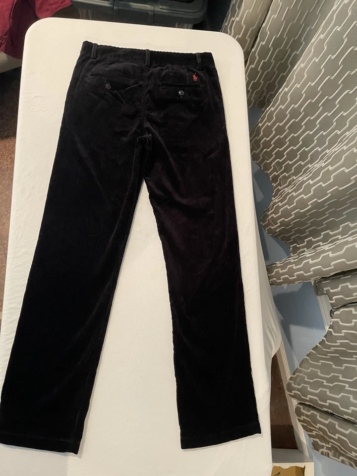 Calça Polo Ralph Lauren Masculina 16 Juventude XL Veludo Preto Ajuste Clássico Zíper Pônei Vermelho - Imagem 2 de 4
