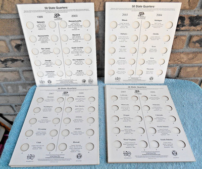 LOT OF 4  EMPTY COIN SET COLLECTOR'S DISPLAY CARDS 50 STATE QUARTERS 1999 - 2008