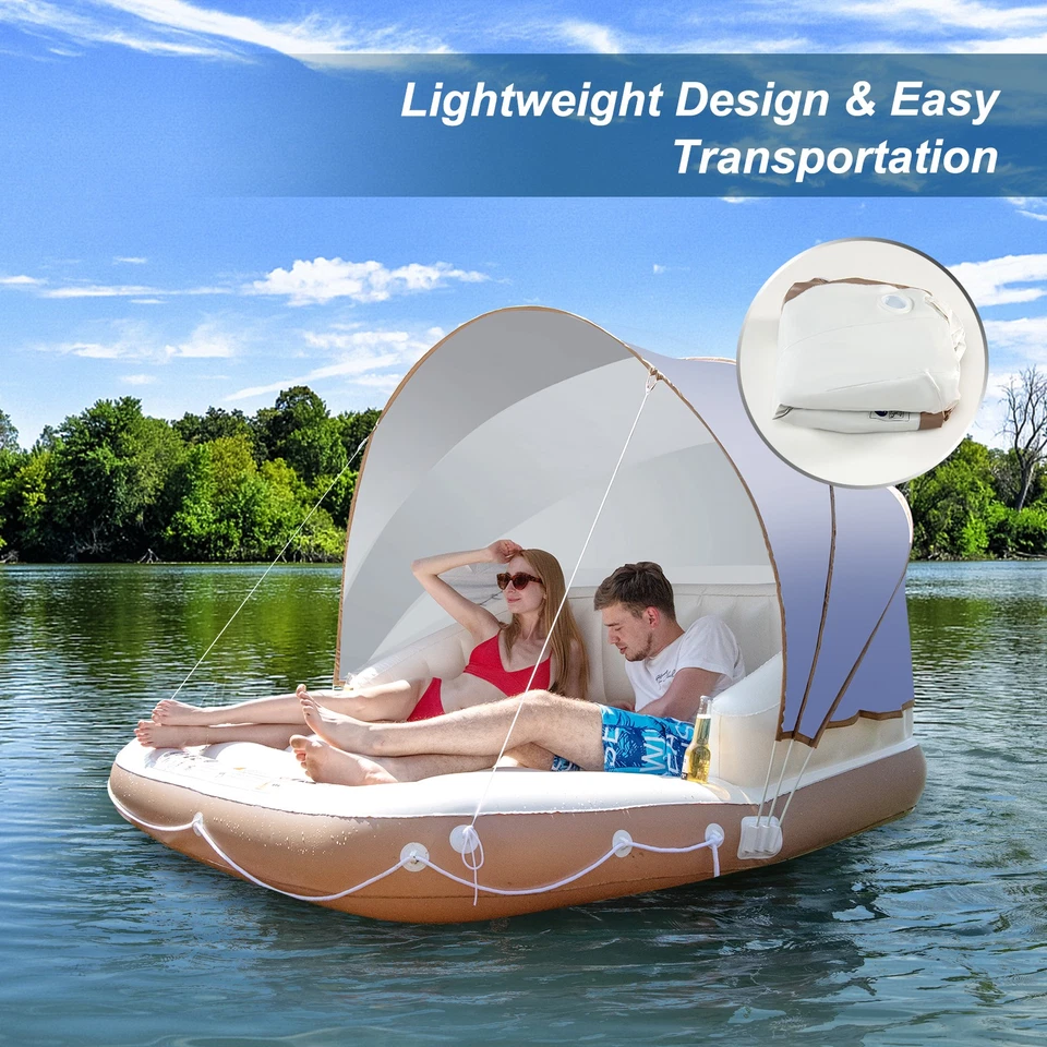 Canopy Island Inflatable Pool Float Lounge Swimming Raft Lounge Beach Seaside - Image 3 of 4
