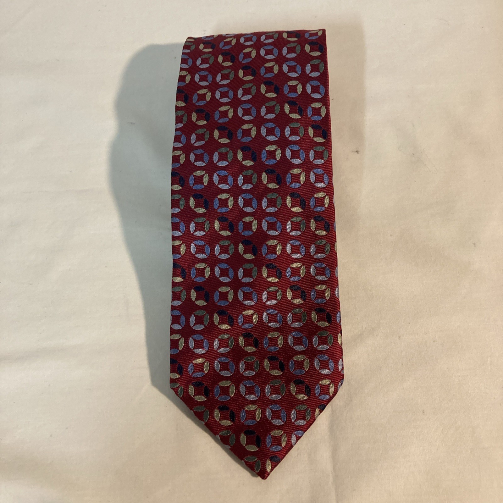 Jos. A. Bank Signature Collection Neck Tie Silk Burgundy Geometric Necktie Italy