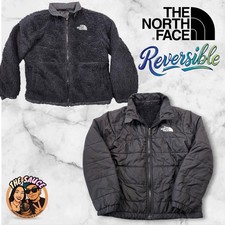 The North Face Reversible Fleece Puffer Jacket Kids Youth Sz L Black Logo Winter