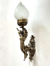 Vintage Art Nouveau Light Lion Mermaid Wall Sconces Fixture Brass & Star Glass