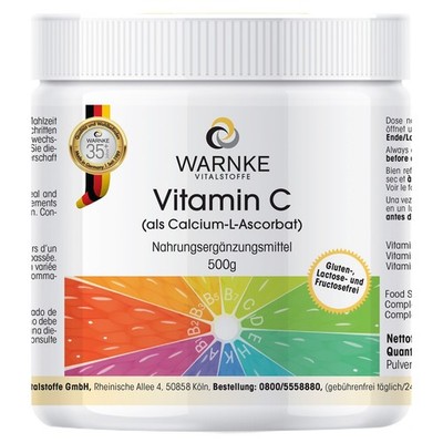 Vitamin C-Pulver 500 g - Calcium-L-Ascorbat 100% pur, vegan | Warnke Vitalstoffe