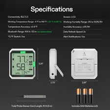 VIVOSUN Bluetooth Hygrometer Thermometer VPD Temp Humidity Meter w/ Sensor Probe