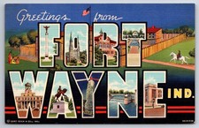 Large Letter Greetings from Fort Wayne Indiana- 1939 Linen Postcard- Curt Teich