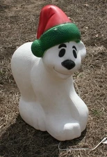 Large Polar Bear Blow Mold General Foam light cord included Cute!  Santa Hat on!