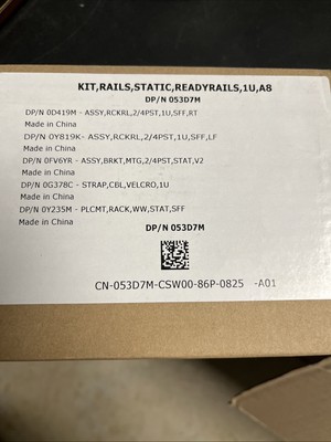 New Kit Rails Static Ready Rails DP/N 053D7M 1U, A8