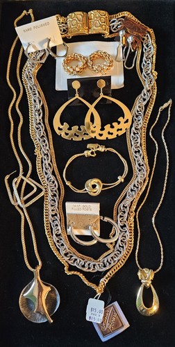 Vintage Jewelry Lot Signed Lucien Piccard Necklace Goldette Bracelet+ NOS 10 pcs