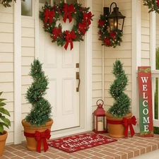 Artificial Topiary Cedar Trees 2.6FT 2PCS Plants with Pot Spiral Boxwood Shru...