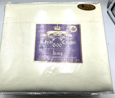 KING SIZE CREAM COLORED, R0YAL CROWN 600 BED SHEET SET-1 FLAT, 1 FITTED-4 PILLOW