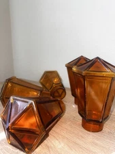 Vintage 60s Hexagon Amber Glass Globes for Light Fixture Set of 5