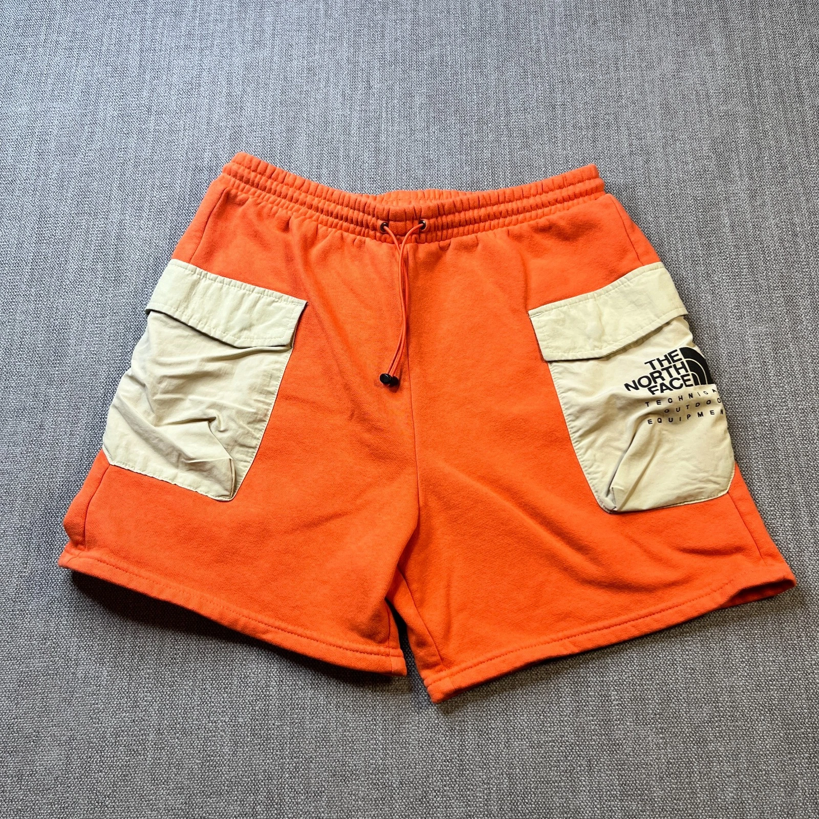 North Face Cargo Shorts Fleece Mens S Orange Beige Outdoor Hiking Trail